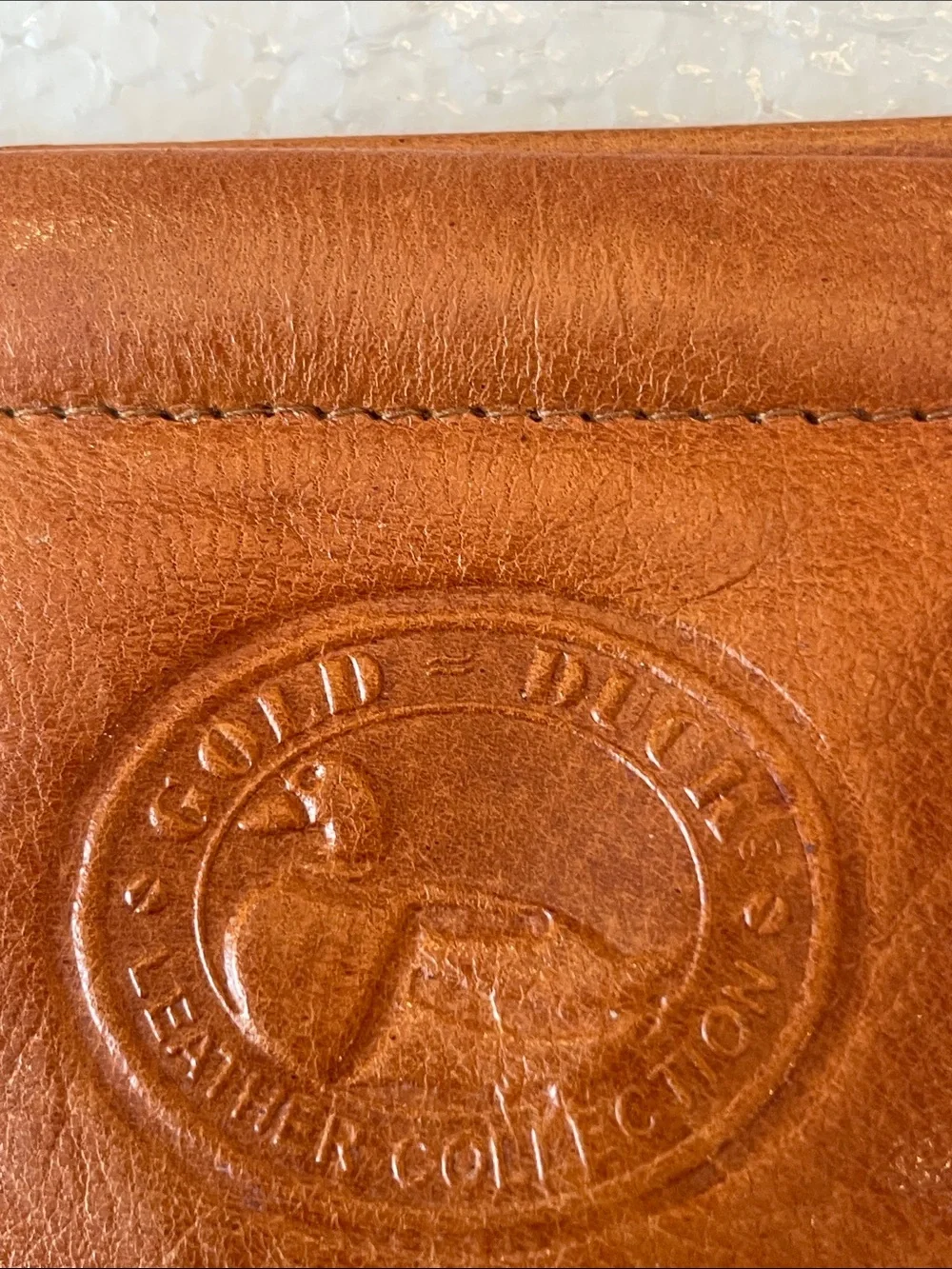 Vintage Gold Duck Leather Squeeze Coin Purse tan collapsible wallet unisex men